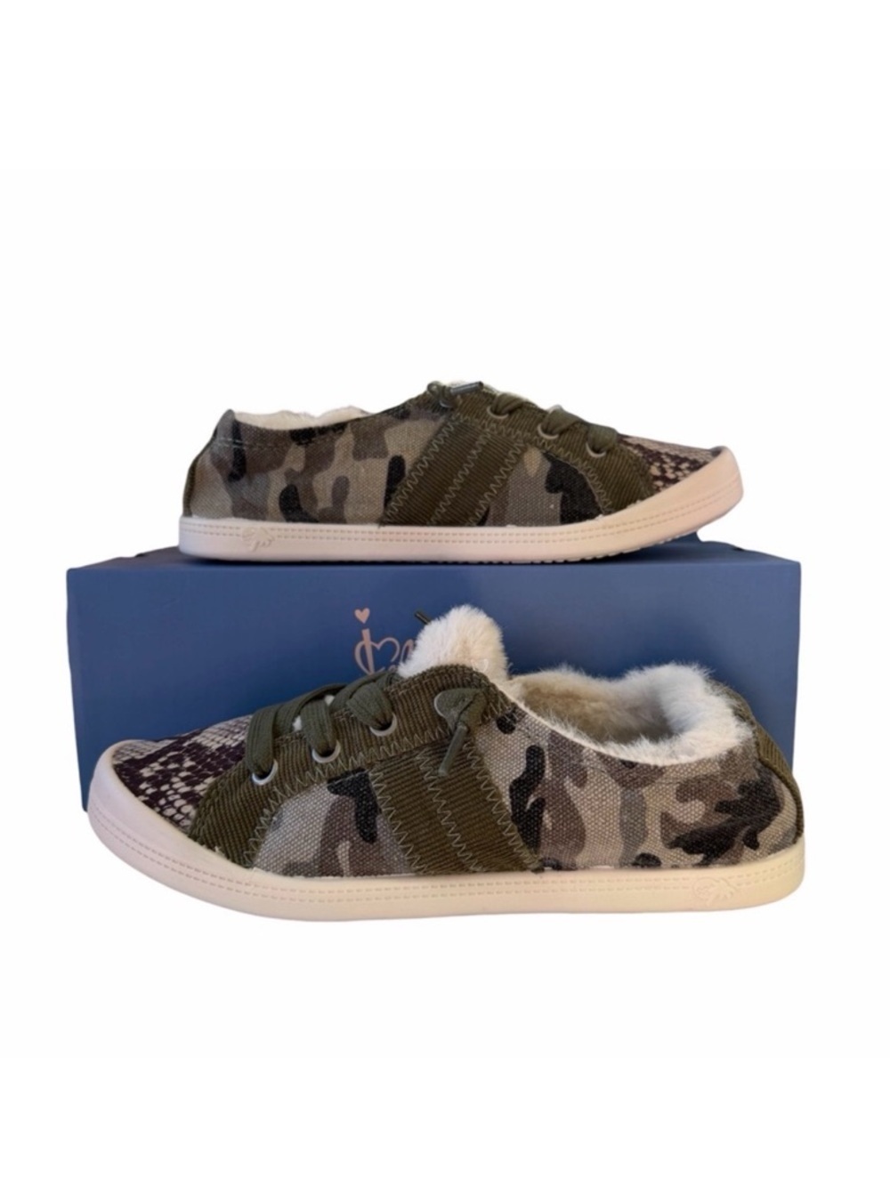 Jellypop Parish Camo Faux Fur Lined Sneakers Snakeskin Print Cozy Winter Casual